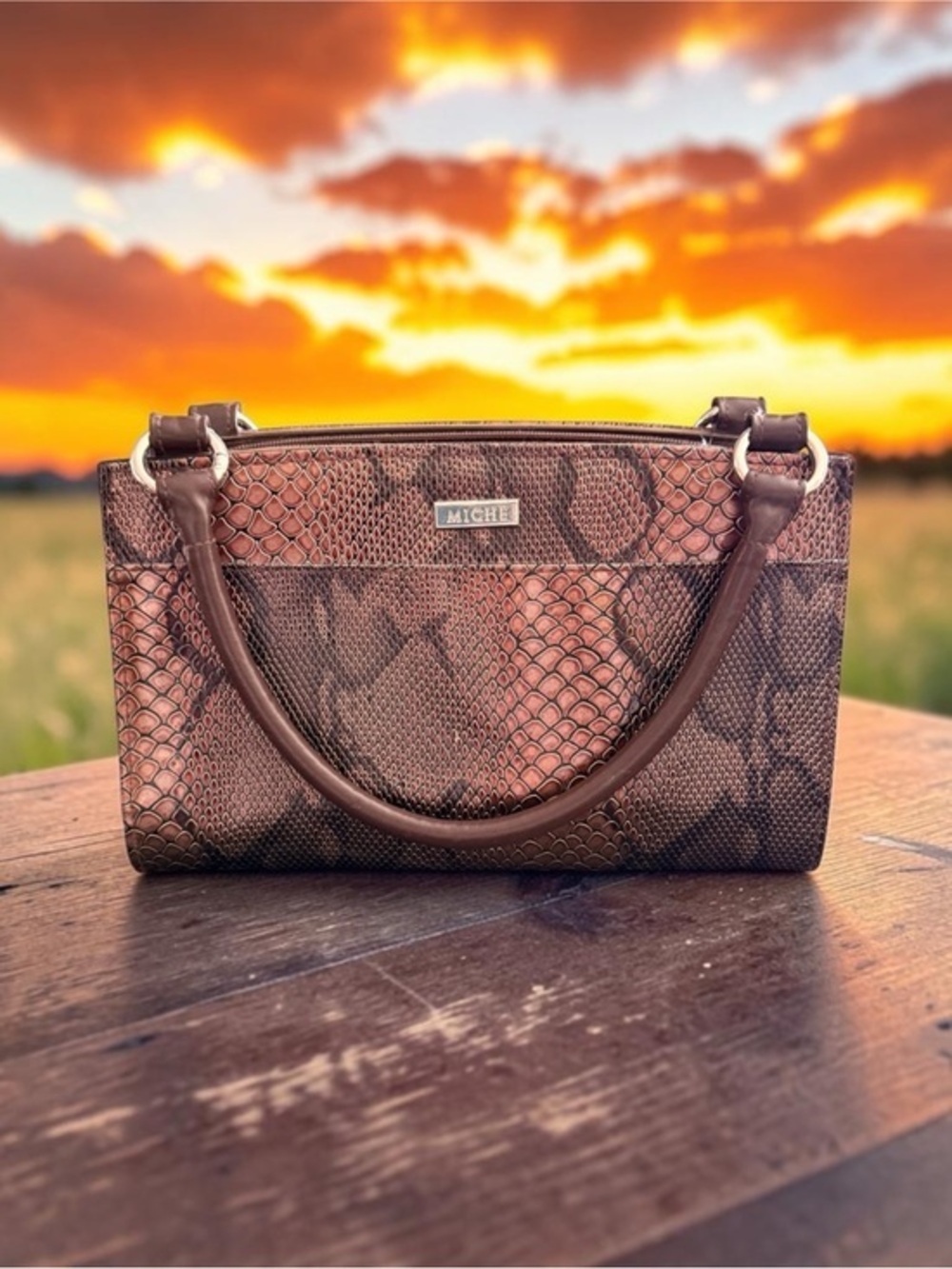 Miche Jen Brown Snake-Embossed Classic Base & Shell